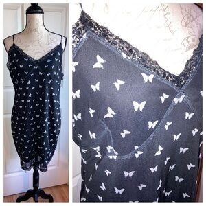 Butterfly Slip Dress Mesh Overlay Black White Volup sz XXLarge by Wild Fable